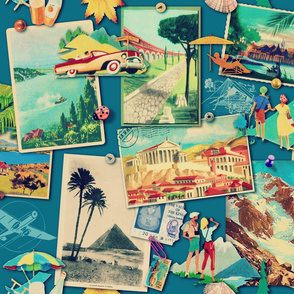 The Wall of retro Postcards (blue v)
