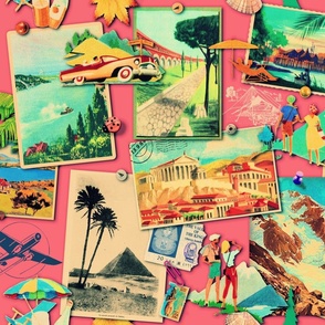 The Wall of retro Postcards (pink)