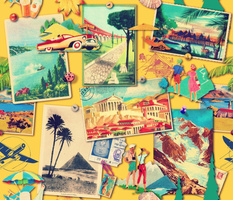 The Wall of retro Postcards (yellow)  