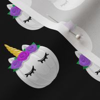 Unicorn Pumpkins - cute halloween - black (purple flowers) - LAD19