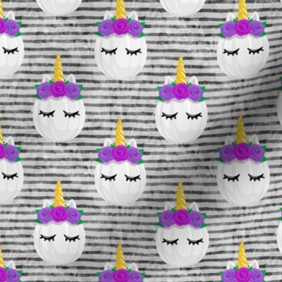 Unicorn Pumpkins - cute halloween - grey stripes (purple flowers) - LAD19