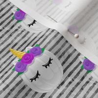 Unicorn Pumpkins - cute halloween - grey stripes (purple flowers) - LAD19