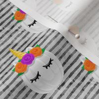 Unicorn Pumpkins - cute halloween - grey stripes - LAD19