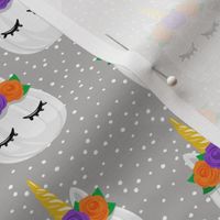 Unicorn Pumpkins - cute halloween - grey polka dots - LAD19