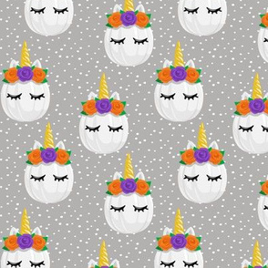 Unicorn Pumpkins - cute halloween - grey polka dots - LAD19