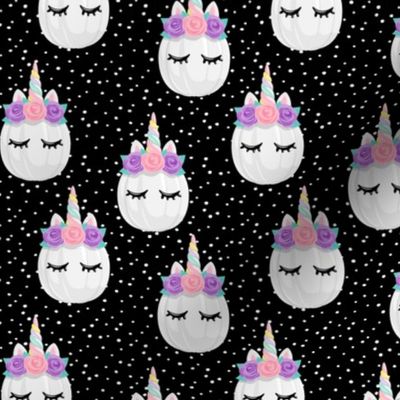 Unicorn Pumpkins - cute halloween - black polka dots (pink and purple) - LAD19