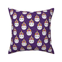 Unicorn Pumpkins - cute halloween - dark purple polka dots - LAD19
