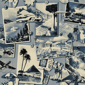 The Wall of retro Postcards (BW blue)  