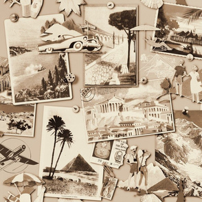 The Wall of retro Postcards (sepia)  