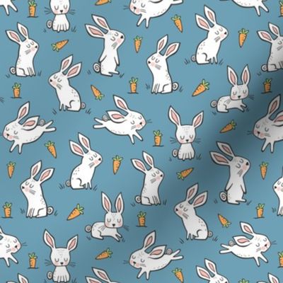 Bunnies Rabbits & Carrots On Dark Blue 1,5 inch
