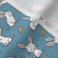 Bunnies Rabbits & Carrots On Dark Blue 1,5 inch