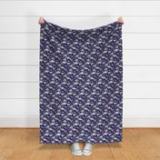 Small Dinosaurs and Roses on Dark Blue Purple