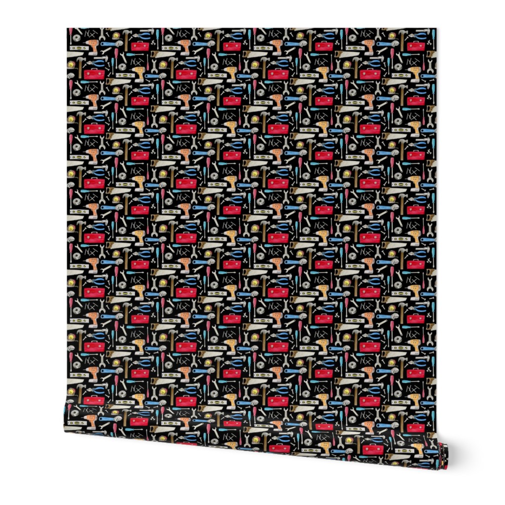 SMALL- Tools (black) red orange blue, Kids Room Bedding