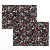 SMALL- Tools (black) red orange blue, Kids Room Bedding