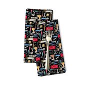 SMALL- Tools (black) red orange blue, Kids Room Bedding