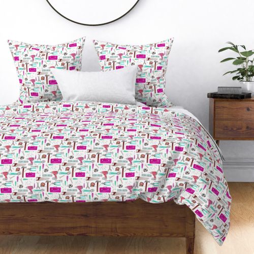 Tools for Girls - pink green coral mint, Kids Room Bedding