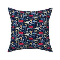 SMALL- Tools (navy) red orange blue, Kids Room Bedding