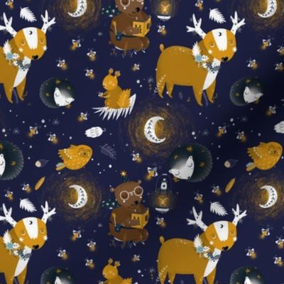 10" Sleep well little child - darkblue starry sky with animals