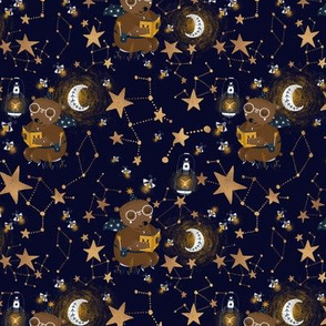 10" Sleep well little child - darkblue starry sky with animals