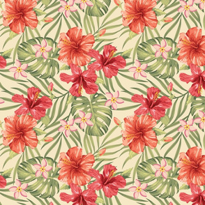 small Painterly Hibiscus grouped on beige