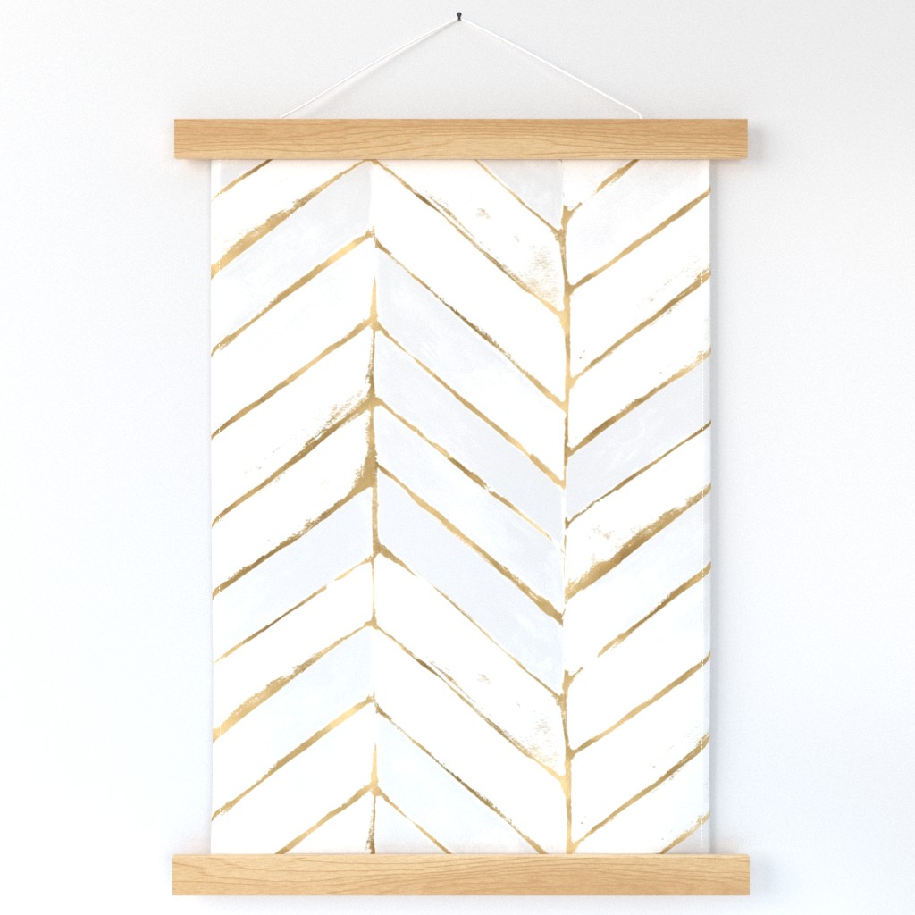 chevron painted white + gold - L