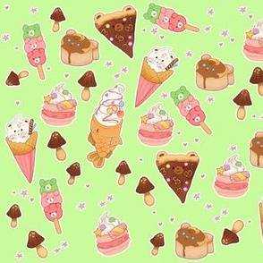 Kawaii Desserts on Light Green