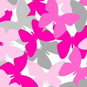 Butterfly Hot Pink Gray Grey Collage Pattern