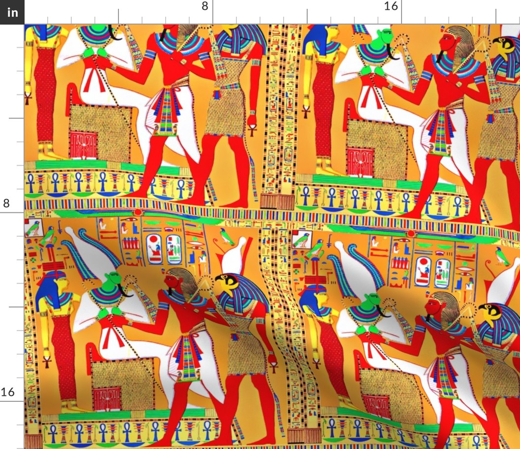 ancient egypt egyptian pharaoh gods goddesses kings hieroglyphics Osiris Hathor Horus Throne  Ankh colorful scarab beetle wings Athyr falcon bird yellow red green orange blue crowns offerings royalty tribal crook flail 