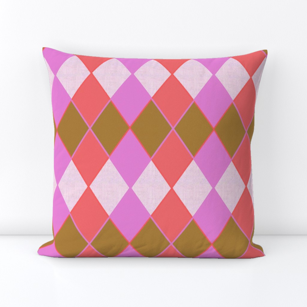 Argyle Plaid Pink Coral and Sand Overlap