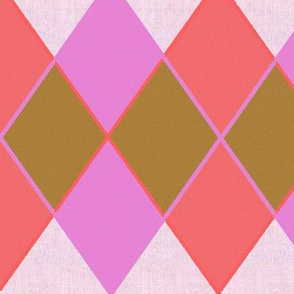 Argyle Plaid Pink Coral and Sand Overlap