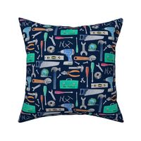 Tool Man (navy) blue green brown, Kids Room Bedding