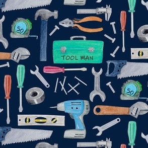 Tool Man (navy) blue green brown, Kids Room Bedding