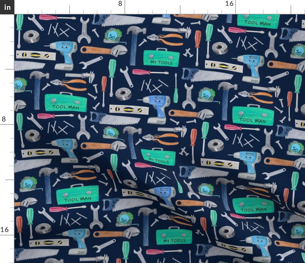 Tool Man (navy) blue green brown, Kids Room Bedding