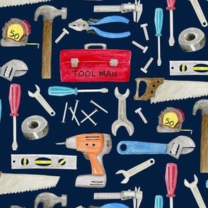 Tool Man (navy) red orange blue, Kids Room Bedding