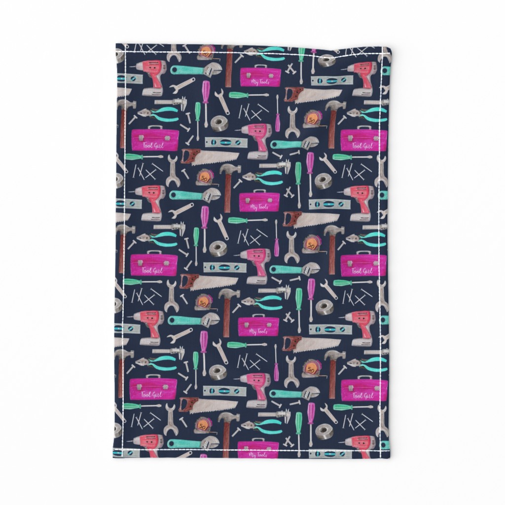 Tool Girl (navy) pink green coral mint, Kids Room Bedding