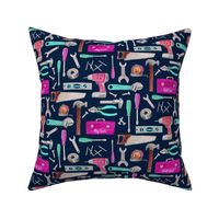 Tool Girl (navy) pink green coral mint, Kids Room Bedding