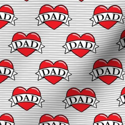 dad heart tattoo - red on grey stripes - LAD19