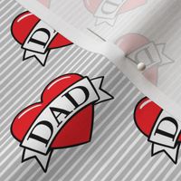 dad heart tattoo - red on grey stripes - LAD19