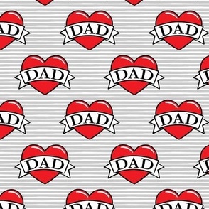 dad heart tattoo - red on grey stripes - LAD19