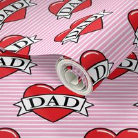 dad heart tattoo - red on pink stripes - LAD19