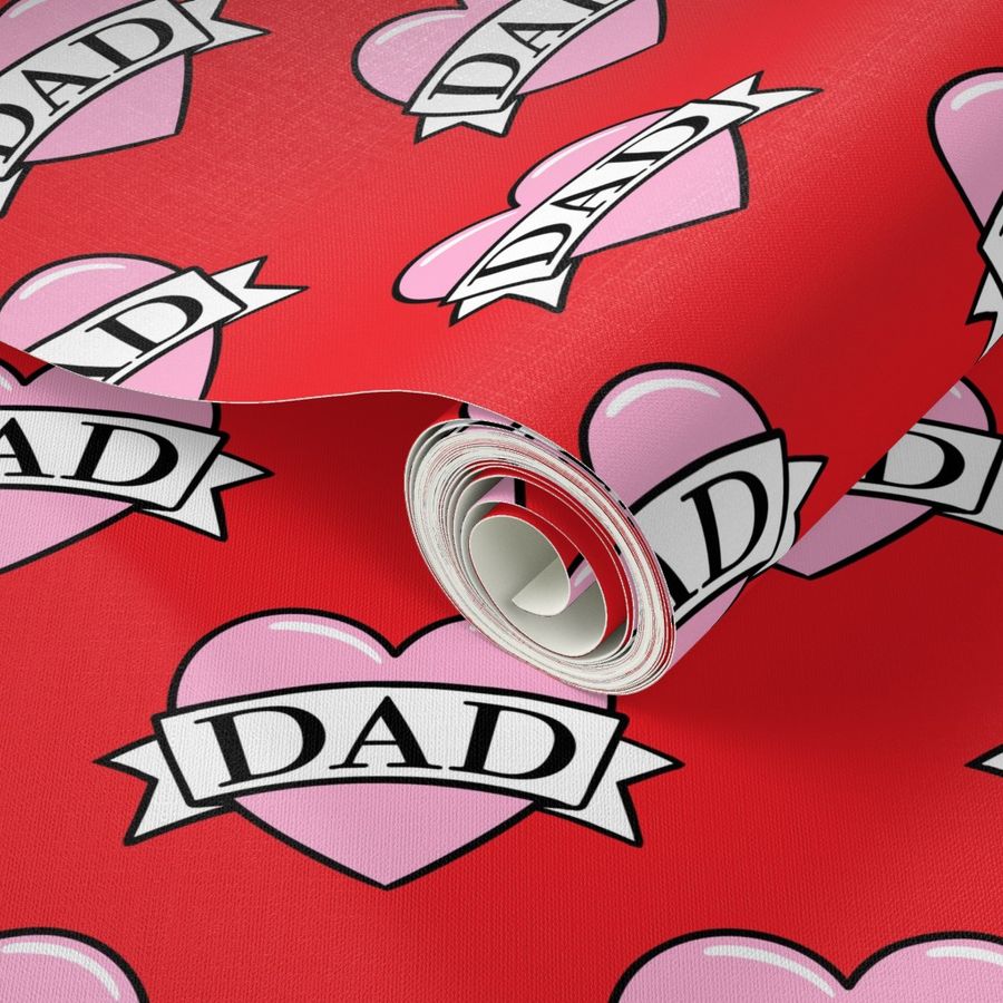 dad heart tattoo - pink on red - LAD19