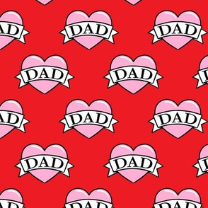 dad heart tattoo - pink on red - LAD19