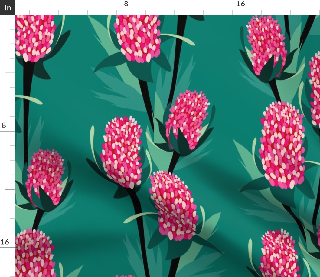 Pink Banksia in Green Background