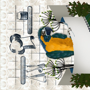 Parrot Portrait Tea Towel with blank banner by Kreativkollektiv