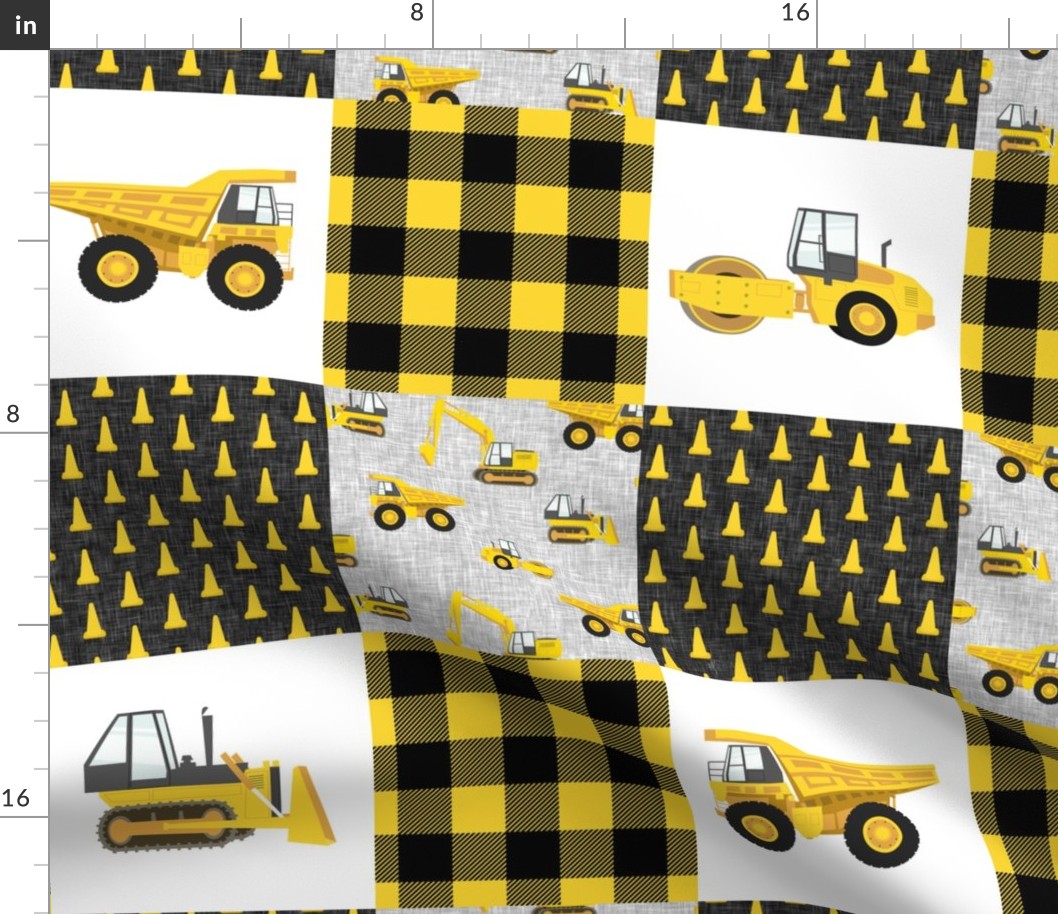 Construction Nursery Wholecloth - yellow and black plaid - LAD19