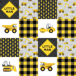 Little Man - Construction Nursery Wholecloth - yellow and black plaid - LAD19