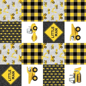 Little Man - Construction Nursery Wholecloth - yellow and black plaid (90) - LAD19