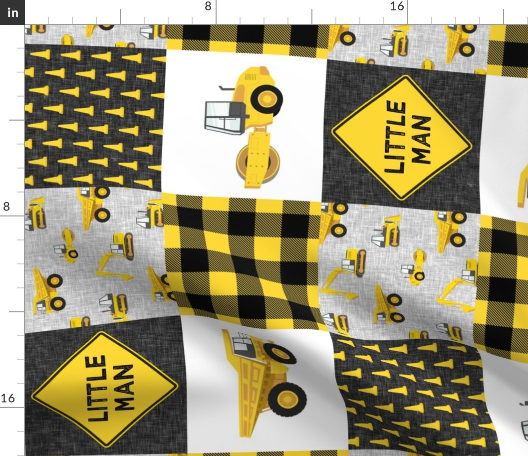 Little Man - Construction Nursery Wholecloth - yellow and black plaid (90) - LAD19