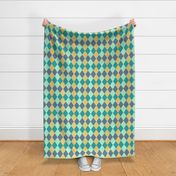 Argyle Plaid Teal Mint Green Light Gold and Gray