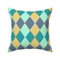 Argyle Plaid Teal Mint Green Light Gold and Gray